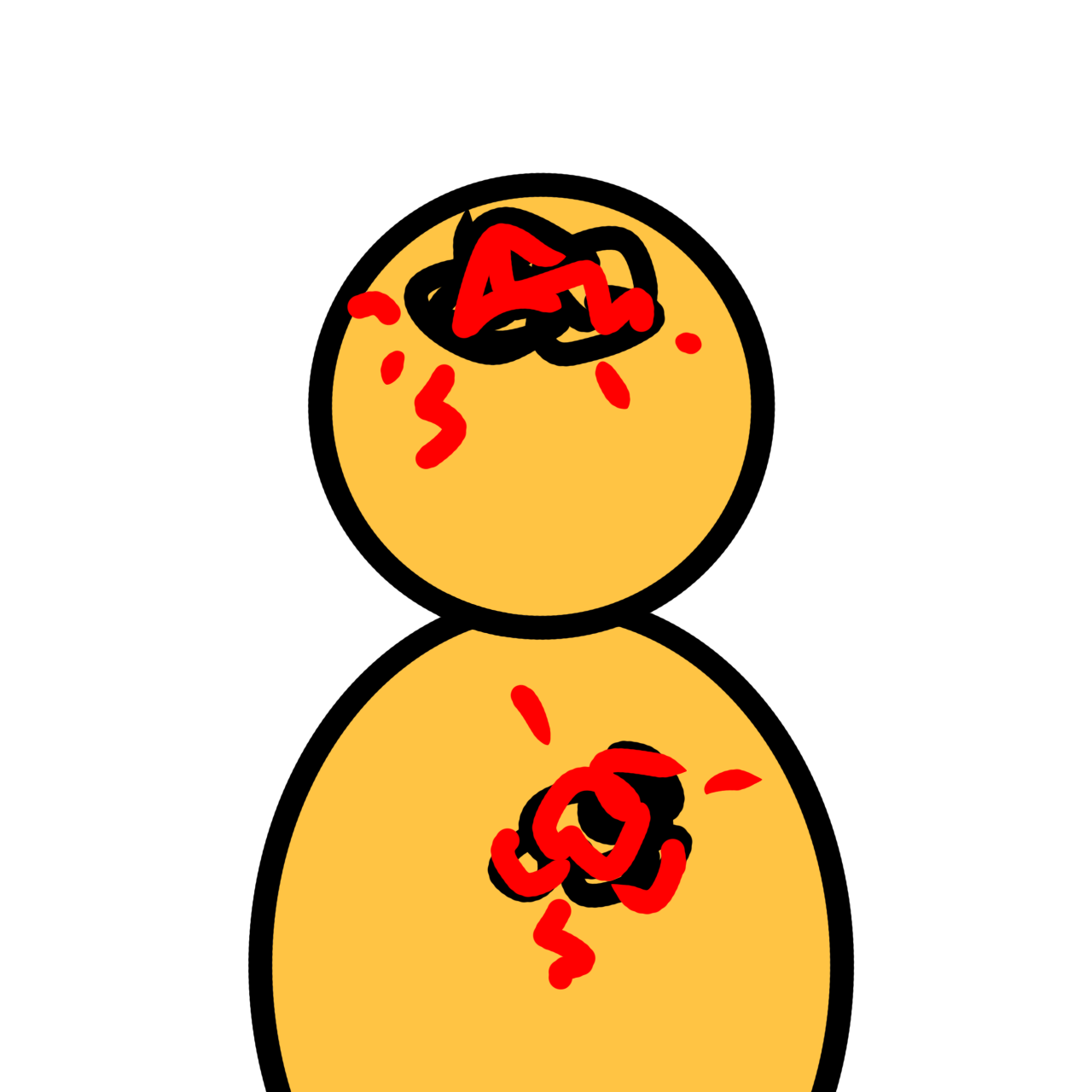 A figure with black and red swirls and spikes around their brain and chest.